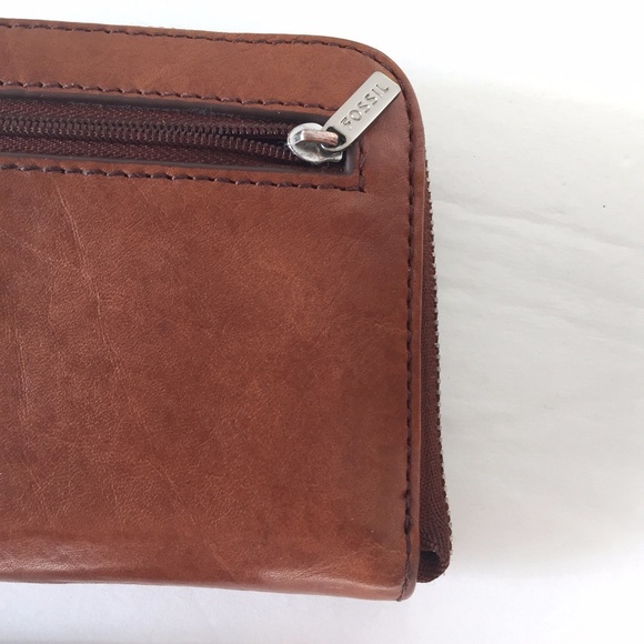 Fossil Brown Saddle Cognac Leather Zip Up Wallet - Picture 6 of 6